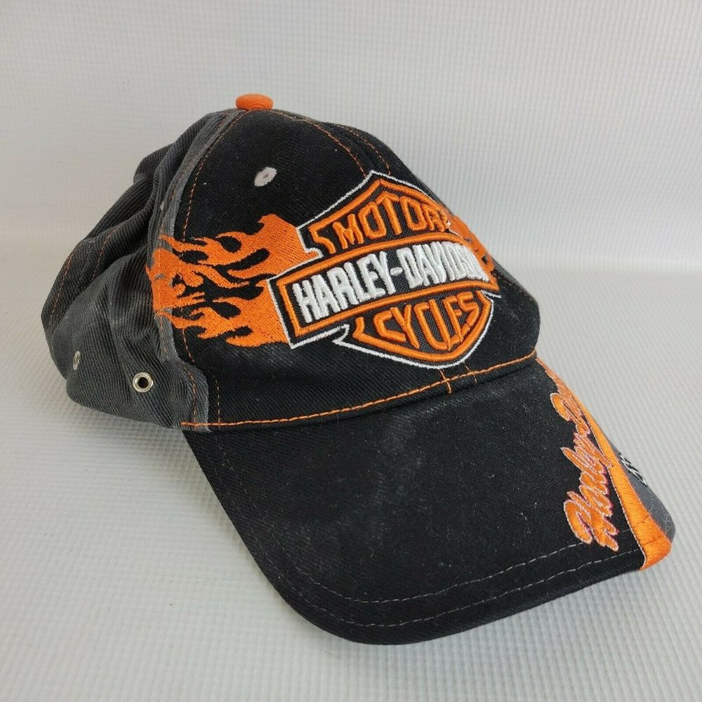 Harley Davidson Hat Adjustable Black Orange Baseball Cap H008